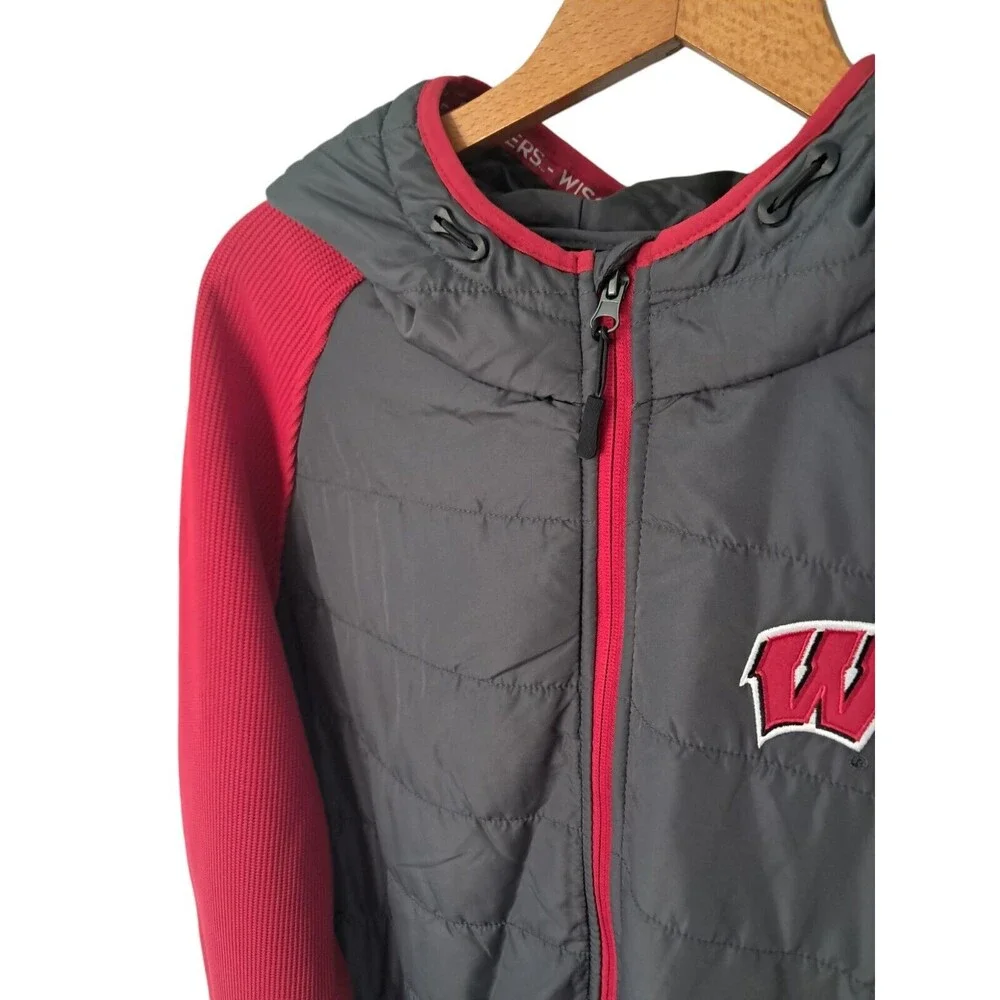 University of Wisconsin Men's Gray & Red Hooded Jacket